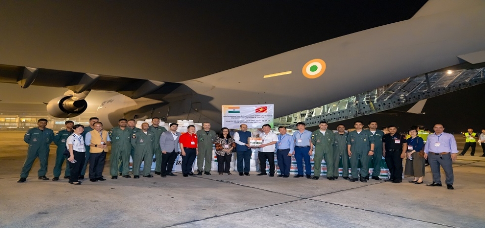 Indian relief supplies to Vietnam following typhoon Yagi delivered by special Indian aircraft in Hanoi on 15/9/2024